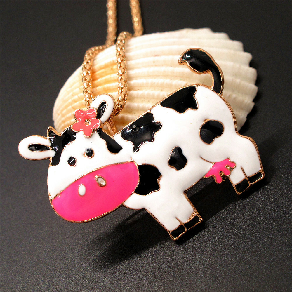 New Rose Enamel Cute Female Milk Cow Animal Holiday gifts Necklace