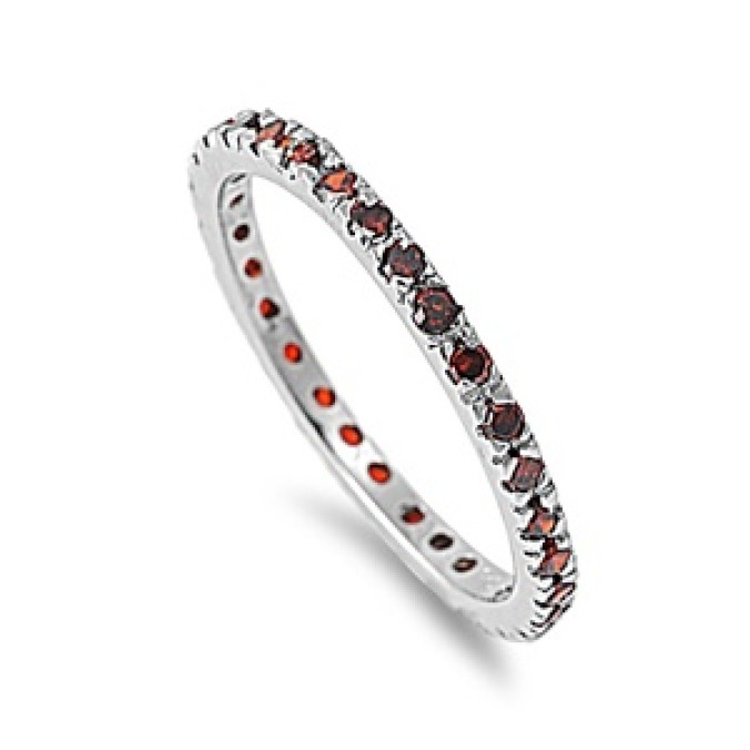 CZ Thin Band Ring Sterling Silver 925 Best Price Jewelry Selectable Garnet CZ