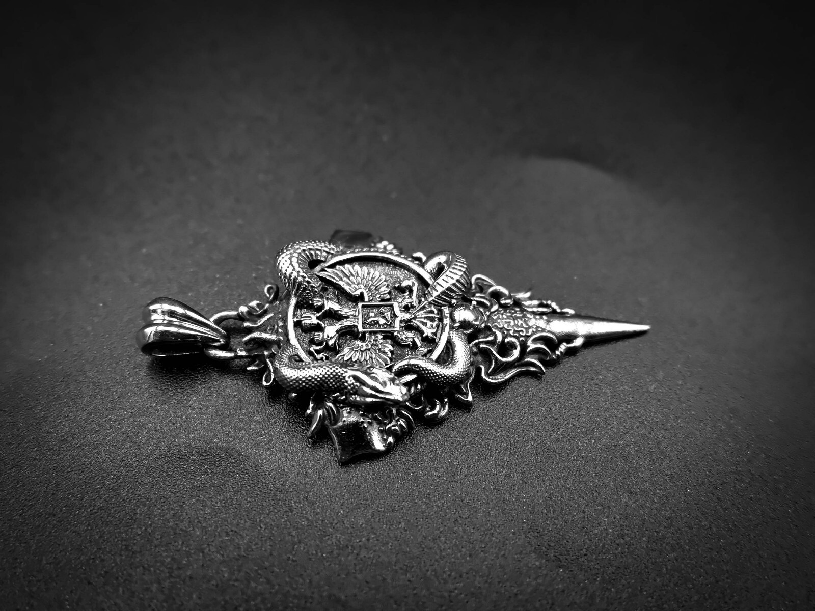 925 Sterling Silver Double Headed Eagle Pendant with Snake Coat Of Arms Jewelry