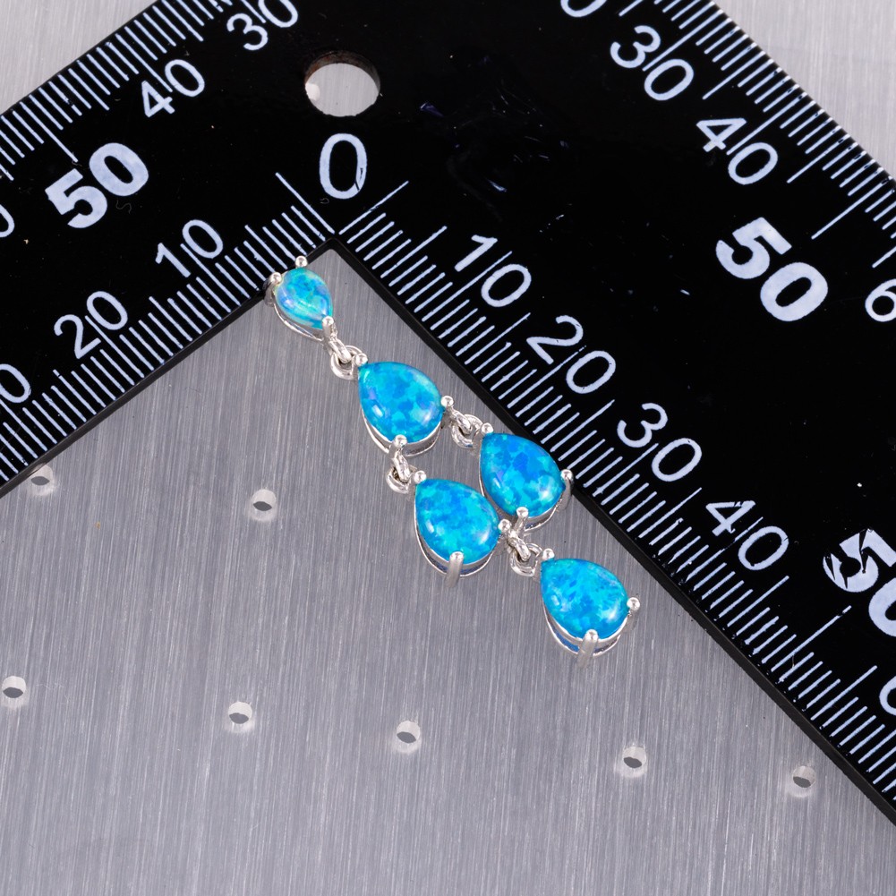 6×8 4×6 Pear Ocean Blue Fire Opal Cabochon Silver Jewelry Drop Pierced Earrings