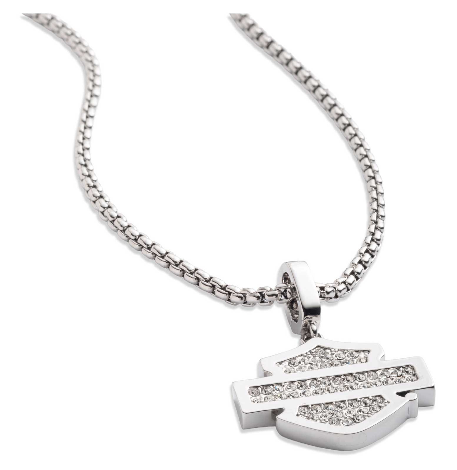 Harley-Davidson Women’s Pave Crystal Bar & Shield Logo Pendant Necklace, Silver