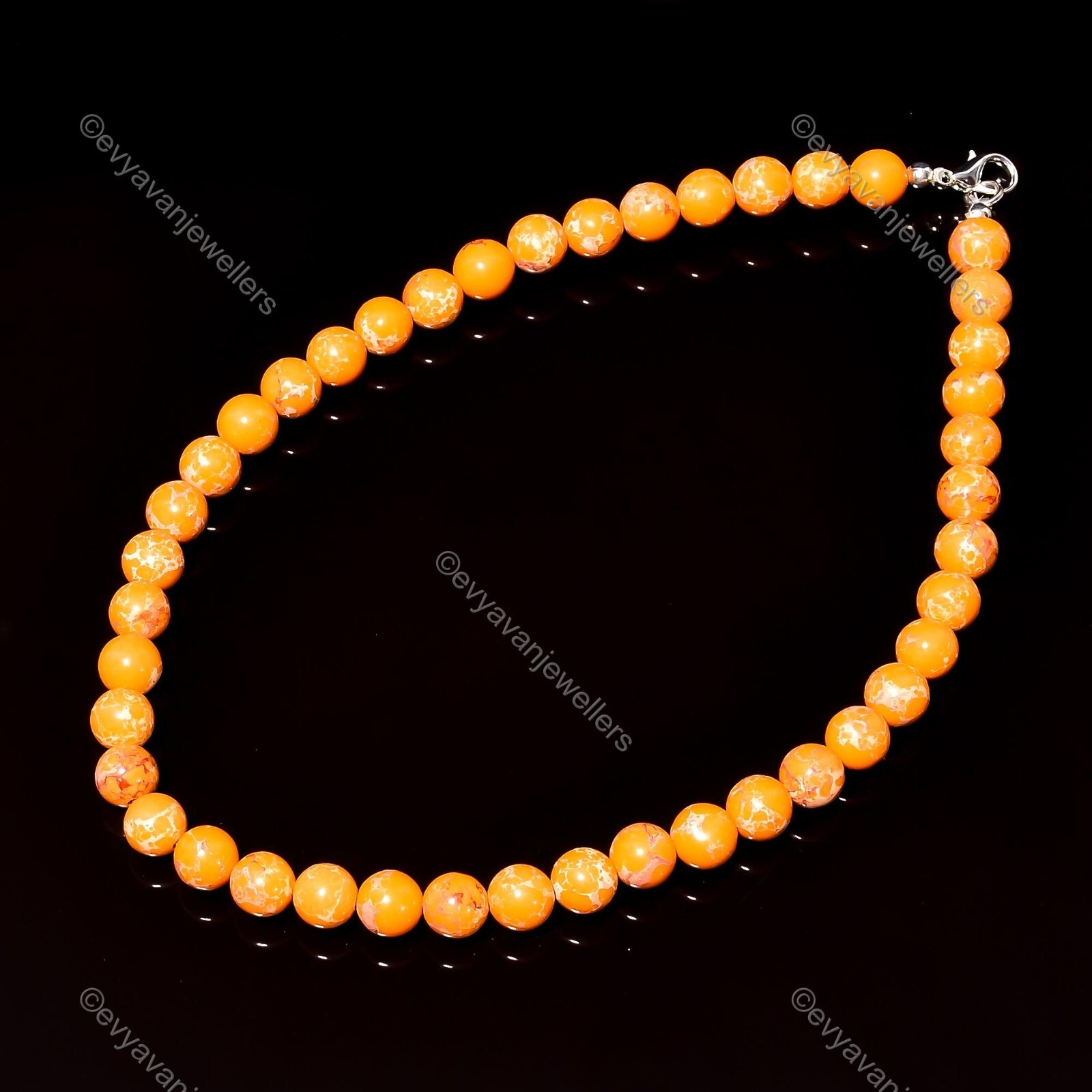 Orange Copper Turquoise Gemstone 925 Silver Beaded Adjustable Necklace For Girls
