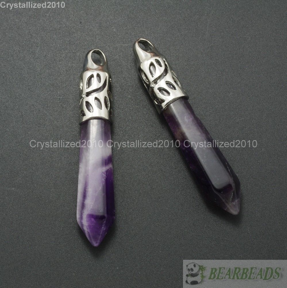 Natural Gemstone Long Hexagonal Pointed Reiki Chakra Healing Pendant Beads Pick