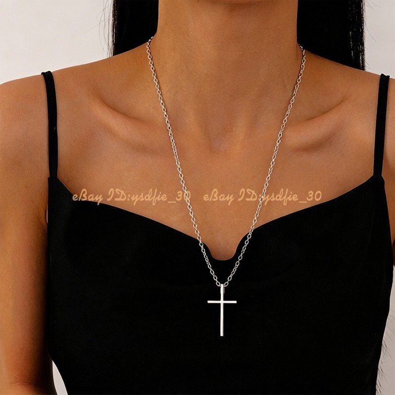 Women’s Fashion Metal Alloy Chain Silver Tone Cross Pendant Necklace