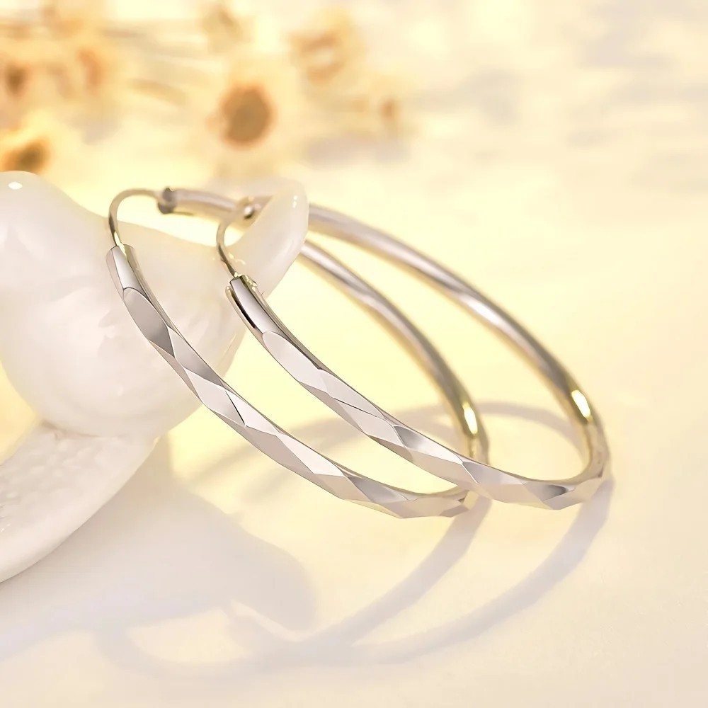 925 Sterling Silver 5CM Large Hoop Earrings Women Wedding Party Jewelry