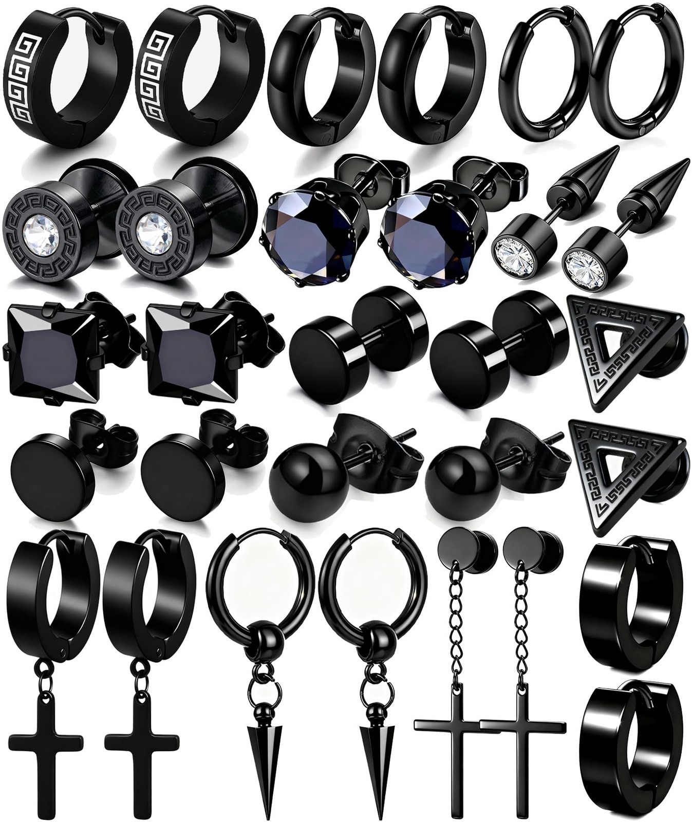 15 Pairs Earrings for Men, Stainless Steel Earrings Stud Kit for Men Women Fashi