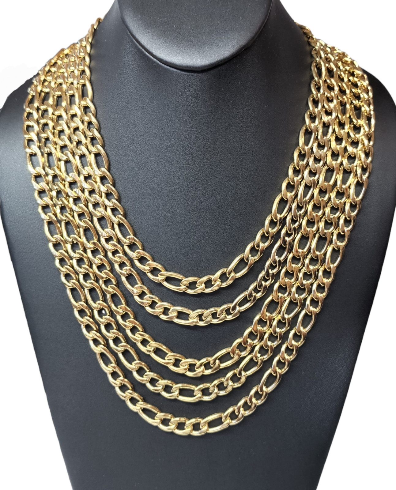 Stainless Steel Gold Plated Figaro Chain Necklace 9mm Size 18in to 26in Unisex