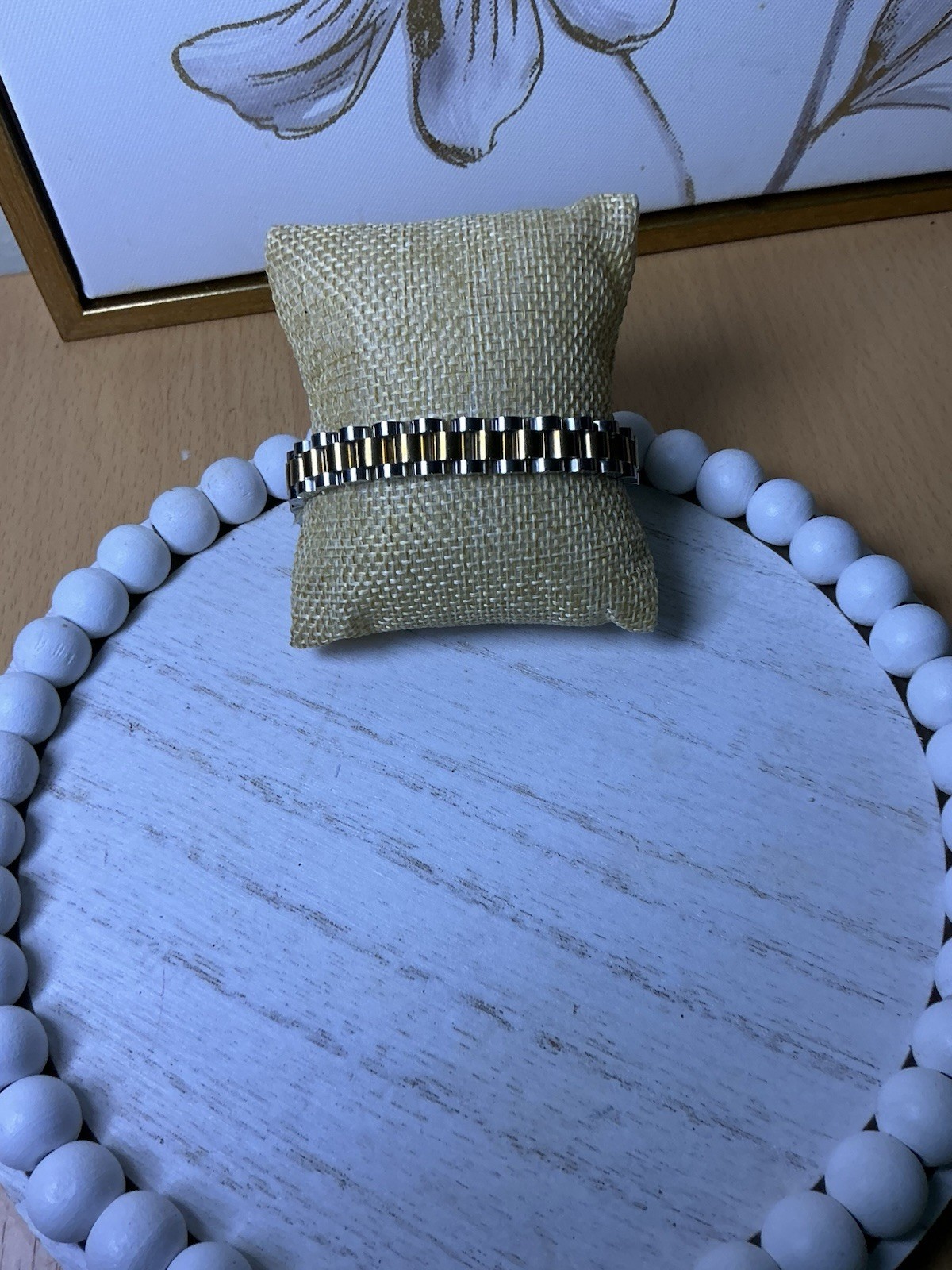 Gold Tone Metal Cuban Link Chain Bracelet Box Clasp No Stone