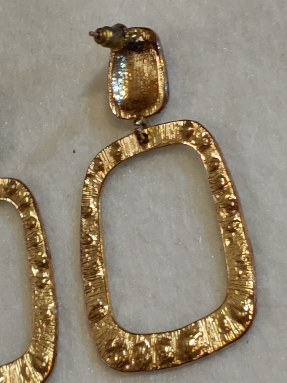 Gold tone black Enamel dangle – pierced earrings- 2 1/4 in Long x 1 3/8 in Wide