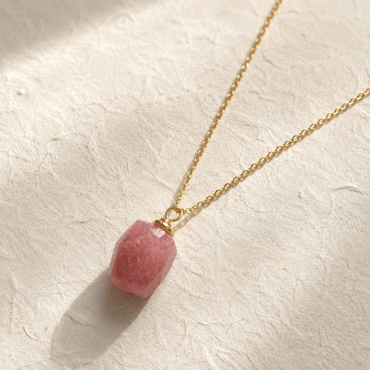 Natural Strawberry Quartz Pendant Necklace | 18K Gold Plated | Vitality & Love