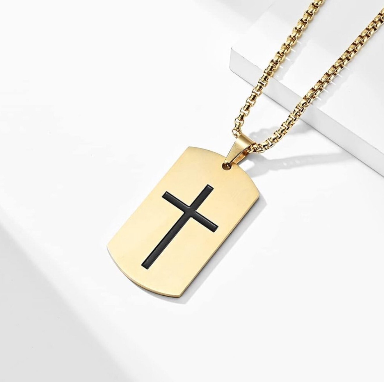 316L Stainless Steel, 23.5” Gold DOG TAGS,Pendant, Cross Necklaces with BOX