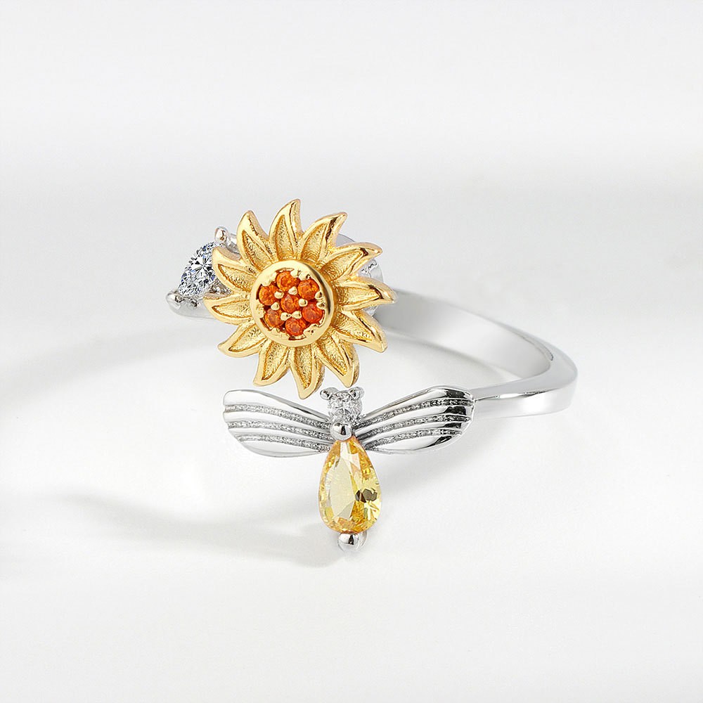 Platinum Sunflower Rotating Ring for Women, Anxiety Relief Fashion Band