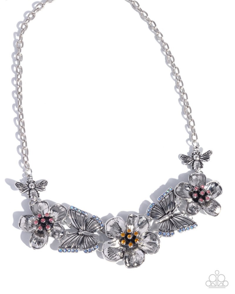 Paparazzi Soaring Song – Blue – Flowers- Rhinestones – Butterflies – Gems – Neck