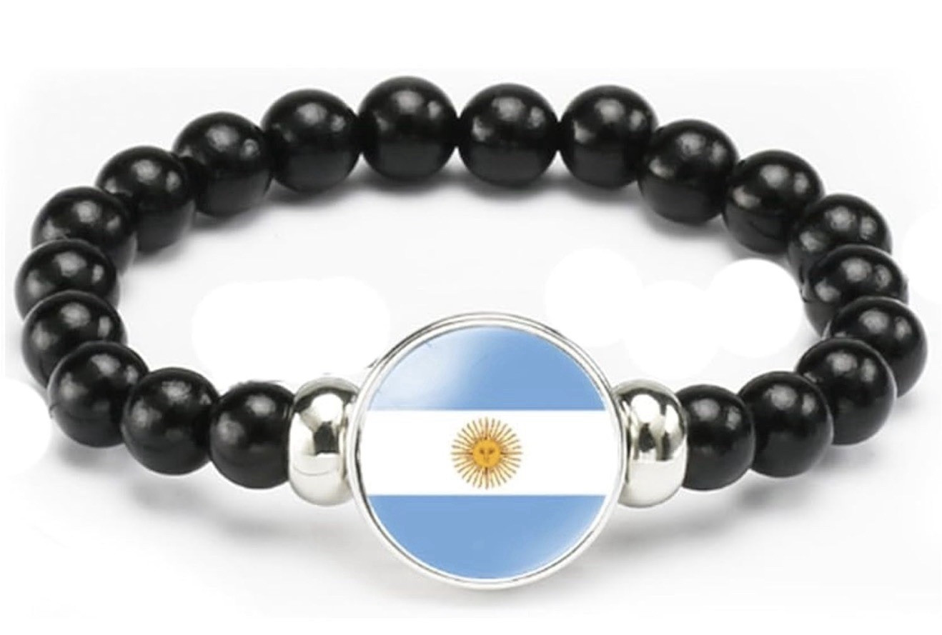Black Beaded Charm Bracelet Round Flag Patriotic Theme Argentina 6 pack