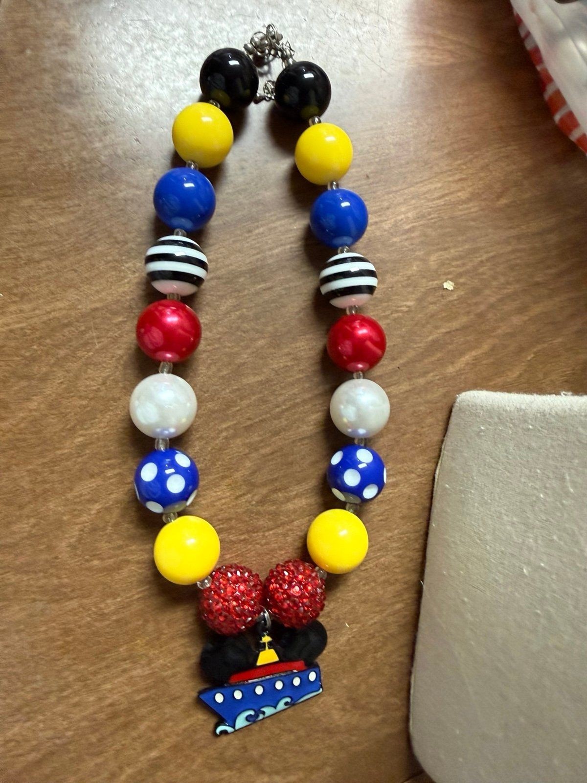 Disney Cruise Ship Bubnlegum Necklace- red, yellow, black and white- Mickey