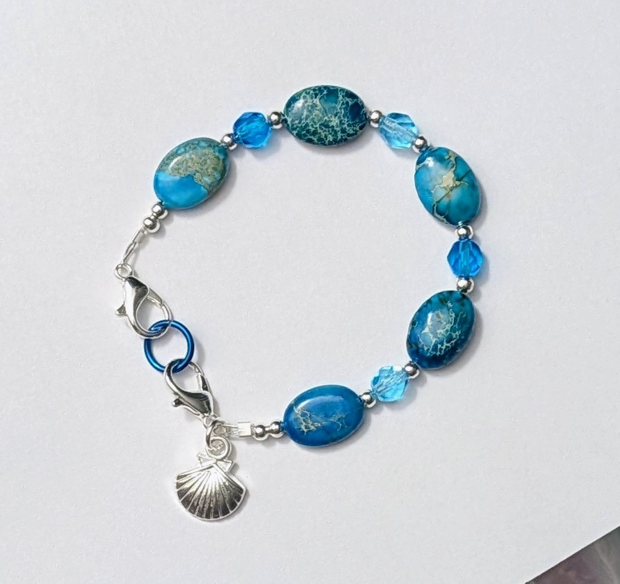 Blue Ocean Jasper Beads Dark & Light Aqua Medical Alert ID Replacement Bracelet