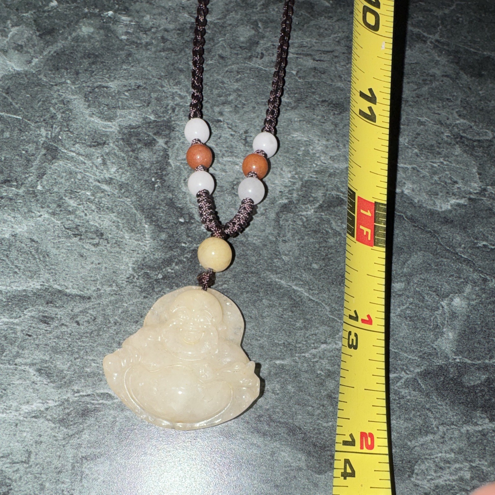 Necklace Carved Buddha Charm Pendant Cream Stone