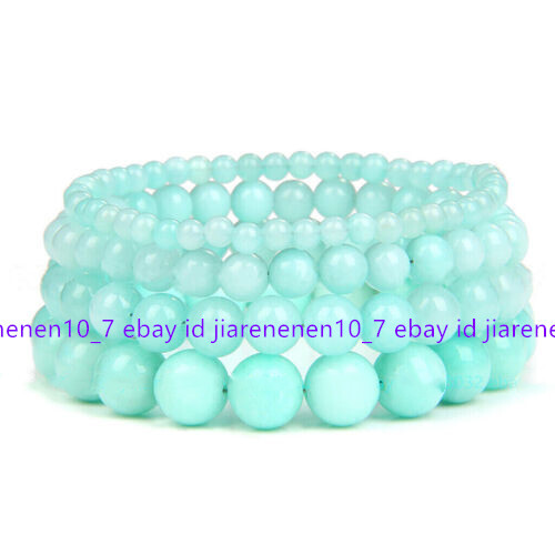 Natural Blue Amazonite 4/6/8/10/12/14mm Round Gems Beads Elastic Bracelet 7.5”
