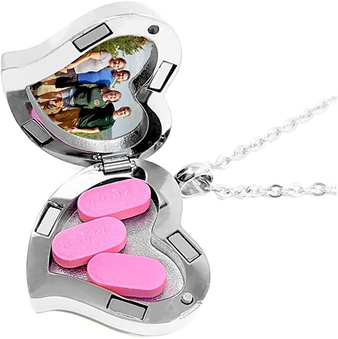 Heart Pill Necklace – Polished Heart Locket with Magnetic Closure – 26″