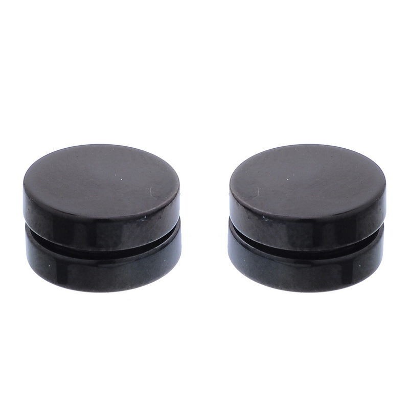Magnetic Black Circle Non-Piercing Clip Earrings Fake Ear Gauges for Men Women