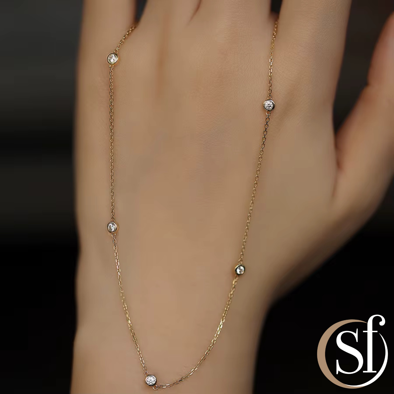 925 Sterling Silver Bezel Station Necklace | 4mm CZ Bezel Stones | 16 to 18 Inch
