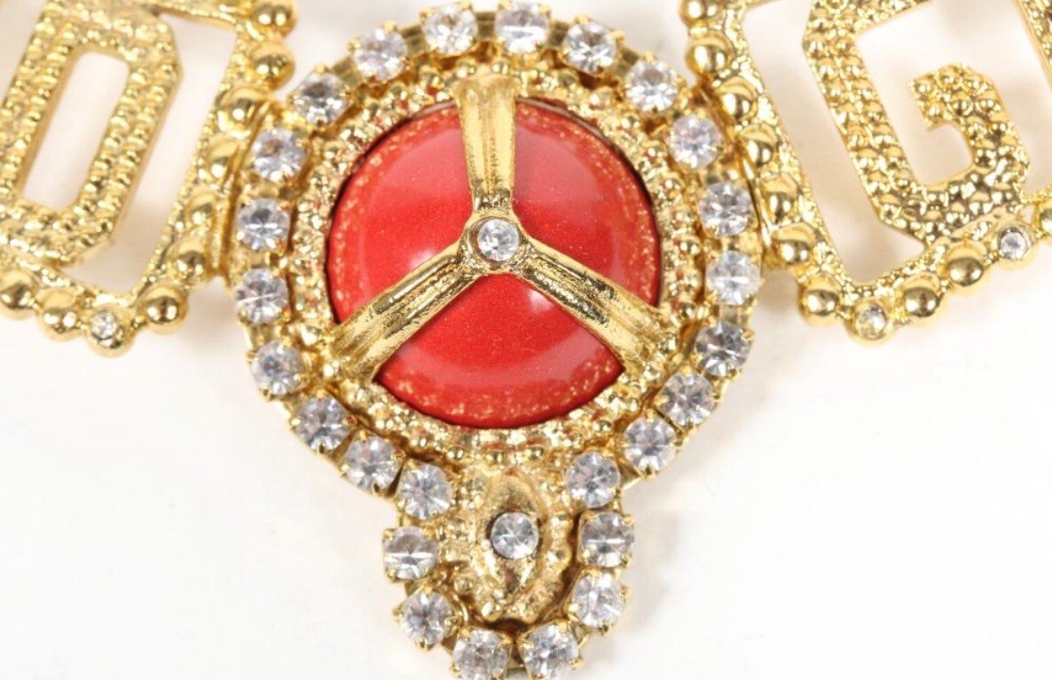 Dolce & Gabbana Necklace With Resin Coral Rhinestones Matching Dangle Earrings