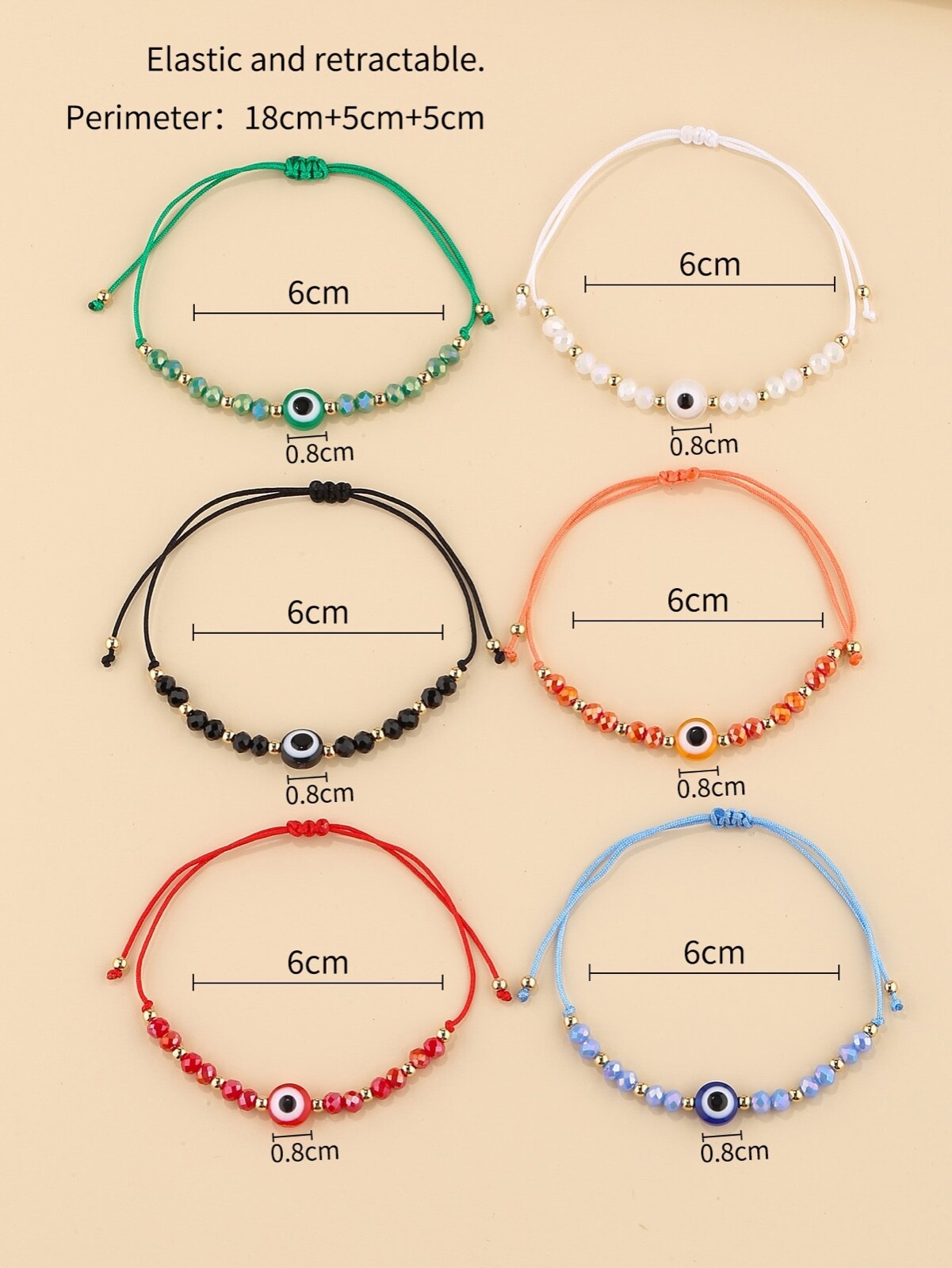 Bead Evil Eye Bracelet Women Charm Lucky Charm Orange White Red Blue Black Green
