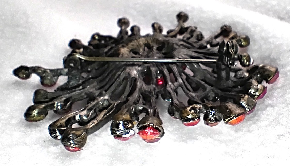Red Aurora Borealis Rhinestone Starburst Brooch Pin Statement Retro
