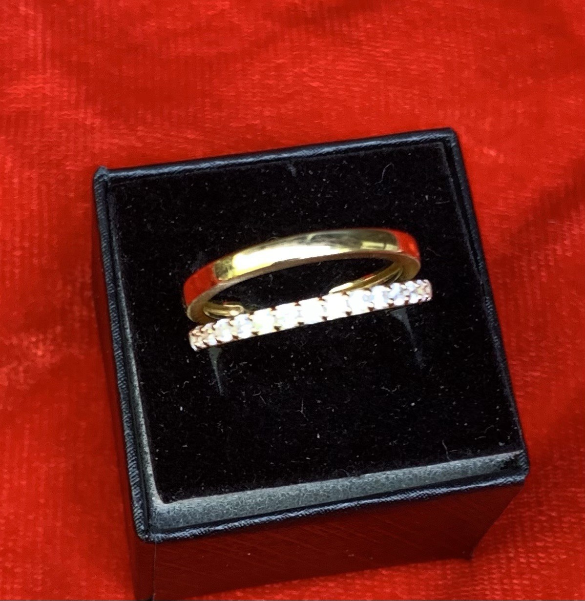 Pair Judith Ripka Gold Vermeil 925 Sterling Silver Rings Bands CZ Sz. 8.75