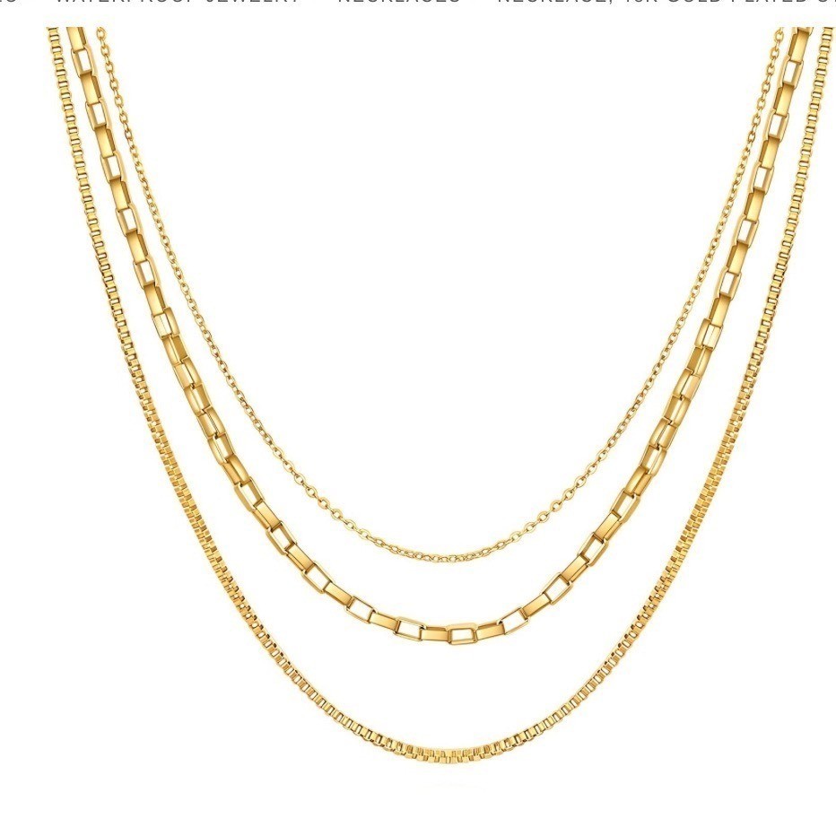 Beautiful Triple Layer 18K Gold Chain Necklace