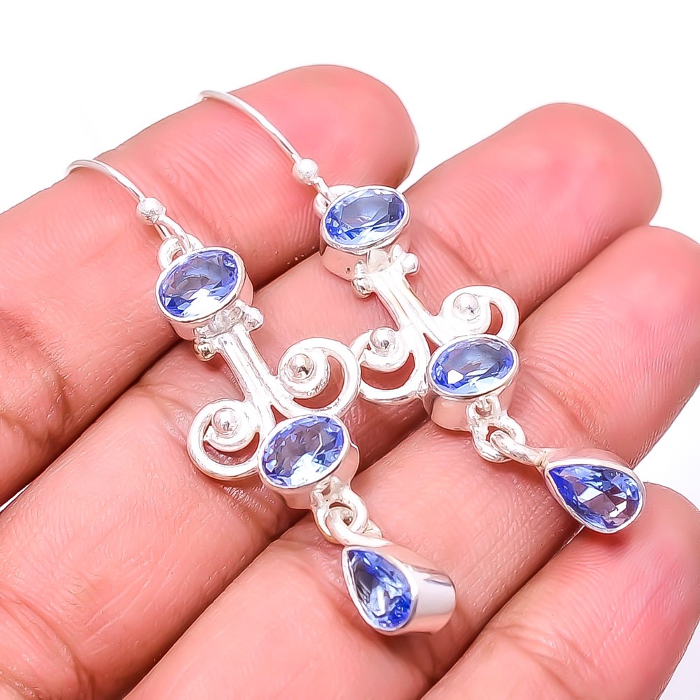 Tanzanite Multi Collet 925 Sterling Silver Earring 2.15″ E804335810, Christmas