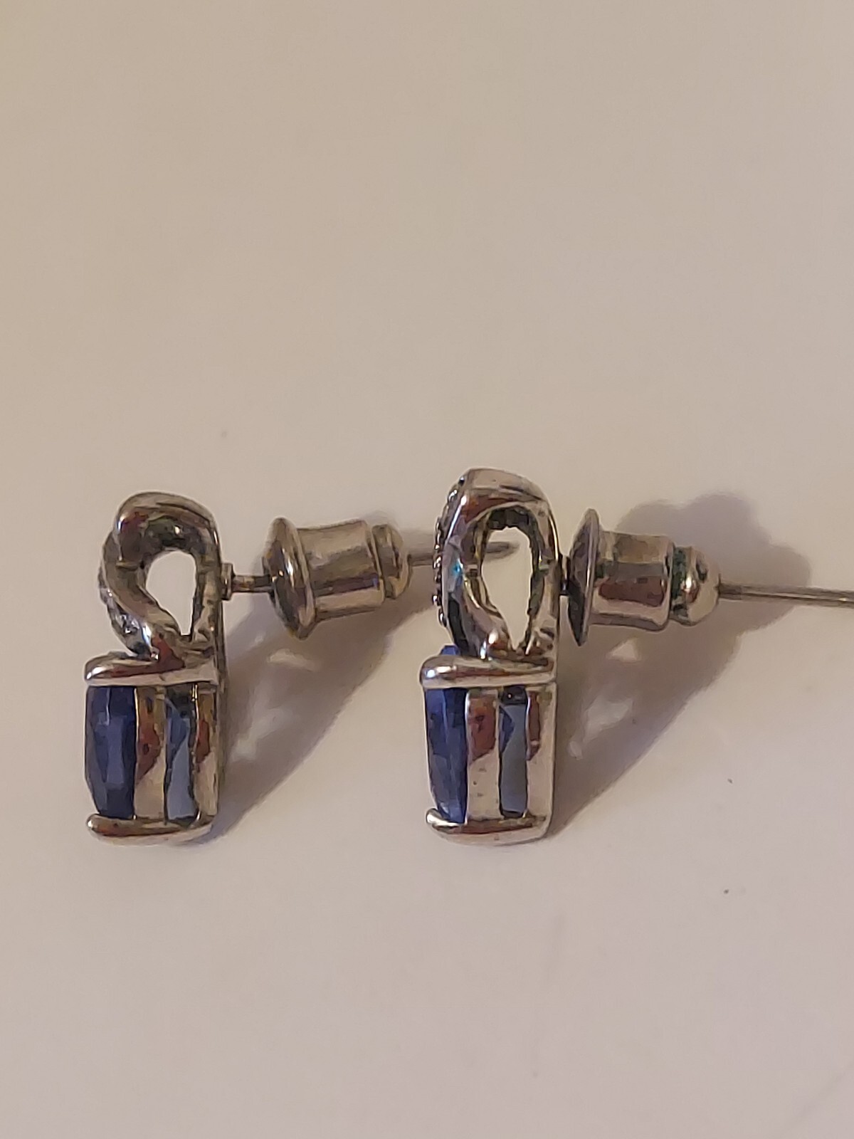 Silver Simulated Tanzanite Cubic Zirconia Pierced Stud Earrings