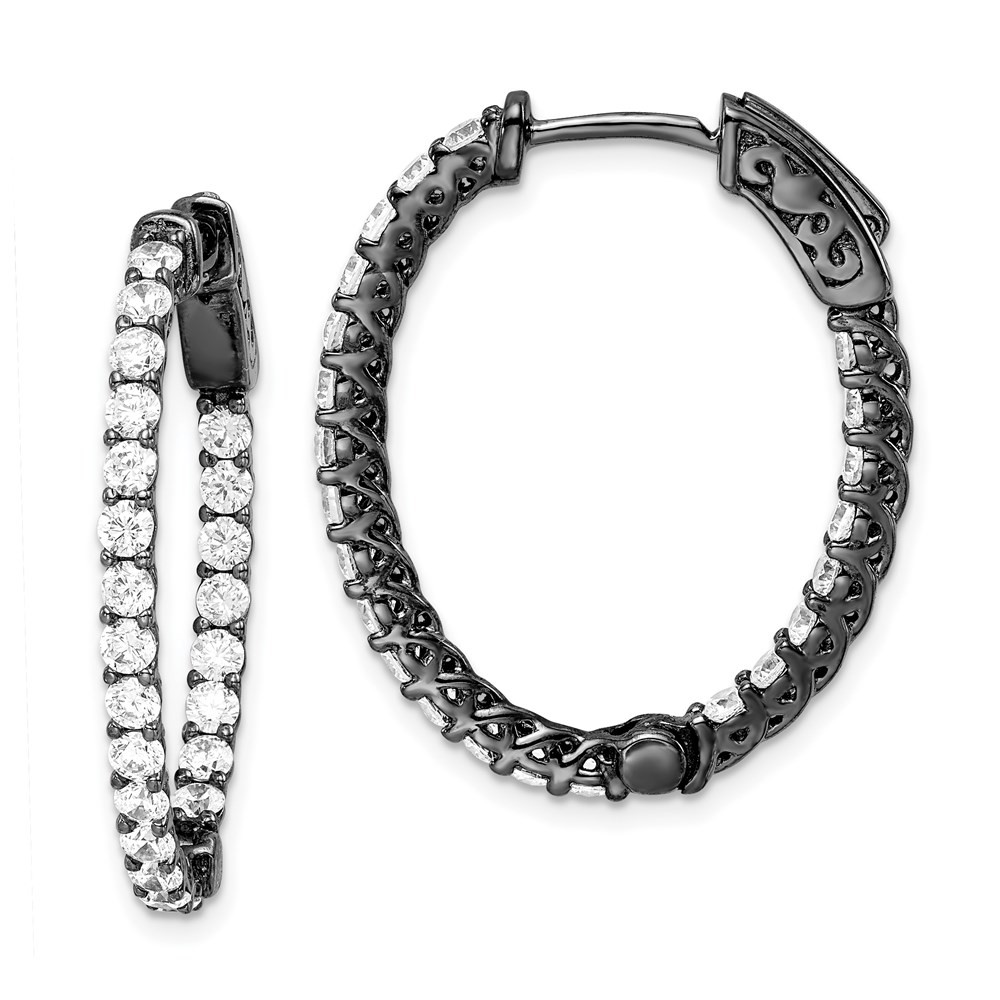 Sterling Shimmer Black Rhodium-plated 46 Stone 2.25mm CZ In and Out Oval Hinged