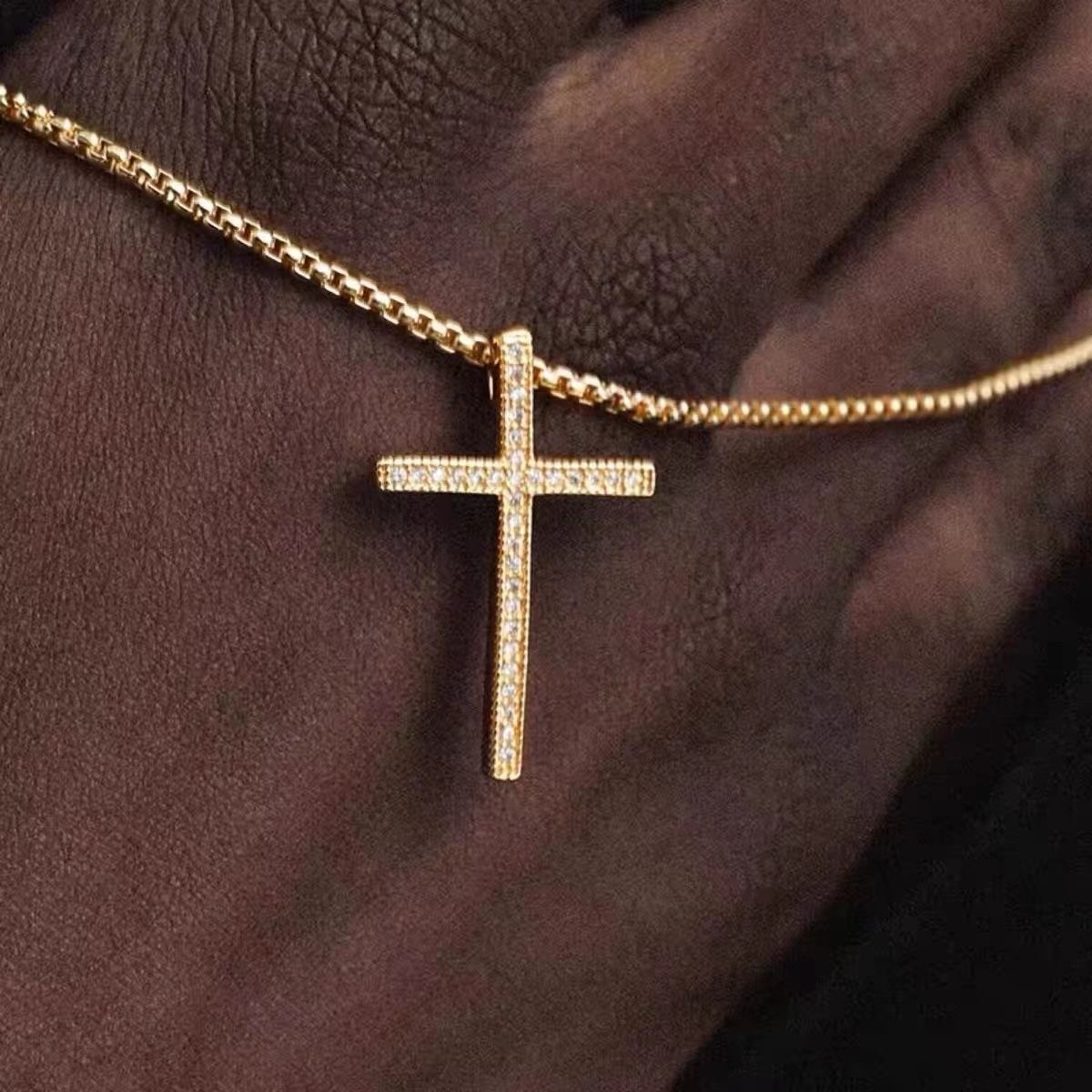 Gold Cross Pendant Rollo Chain Necklace Stainless Minimal Unisex Neck Jewelry