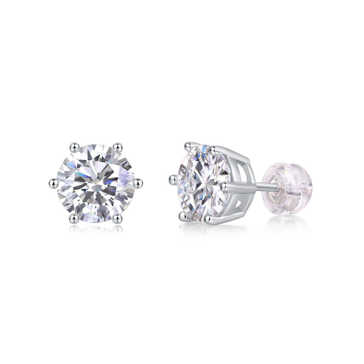 1-4 Ct Moissanite 925 Silver Solitaire Stud Earrings -GRA Certified D/VVS1 5-8mm