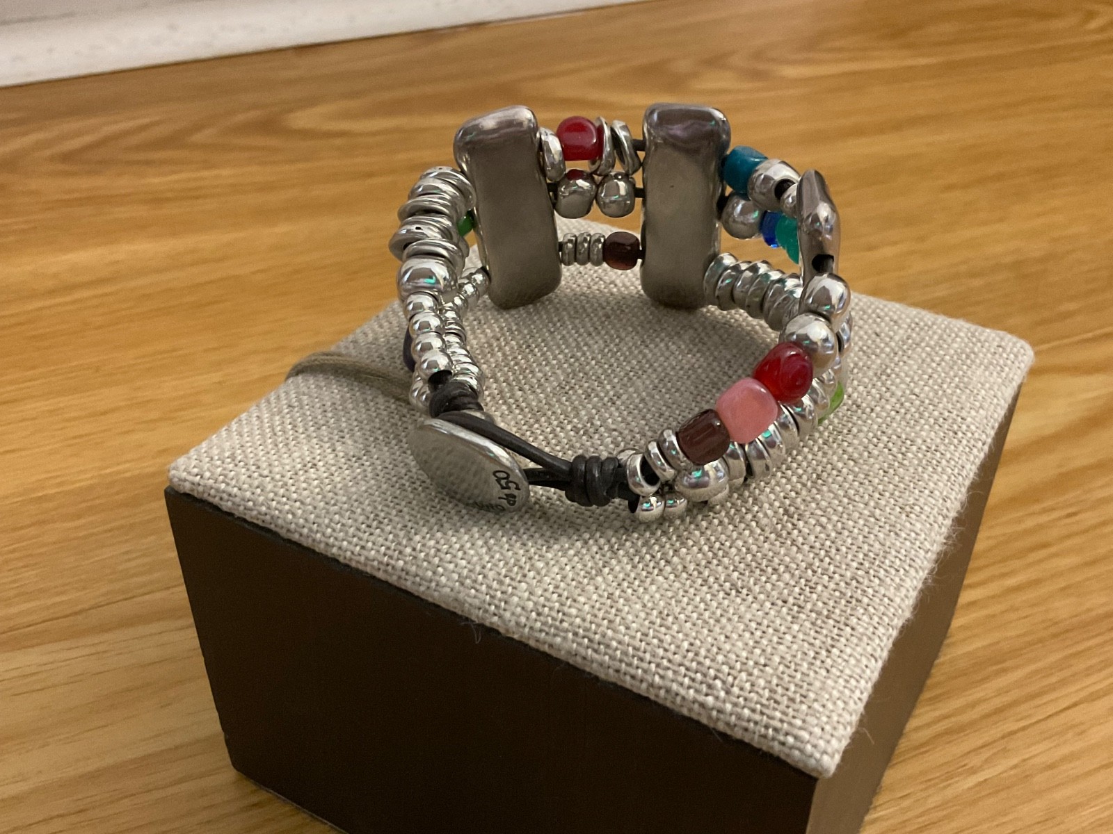 Estate Sale Uno de 50 Silver-plated,Leather, Multi Color Beads Bracelet “Atlas”