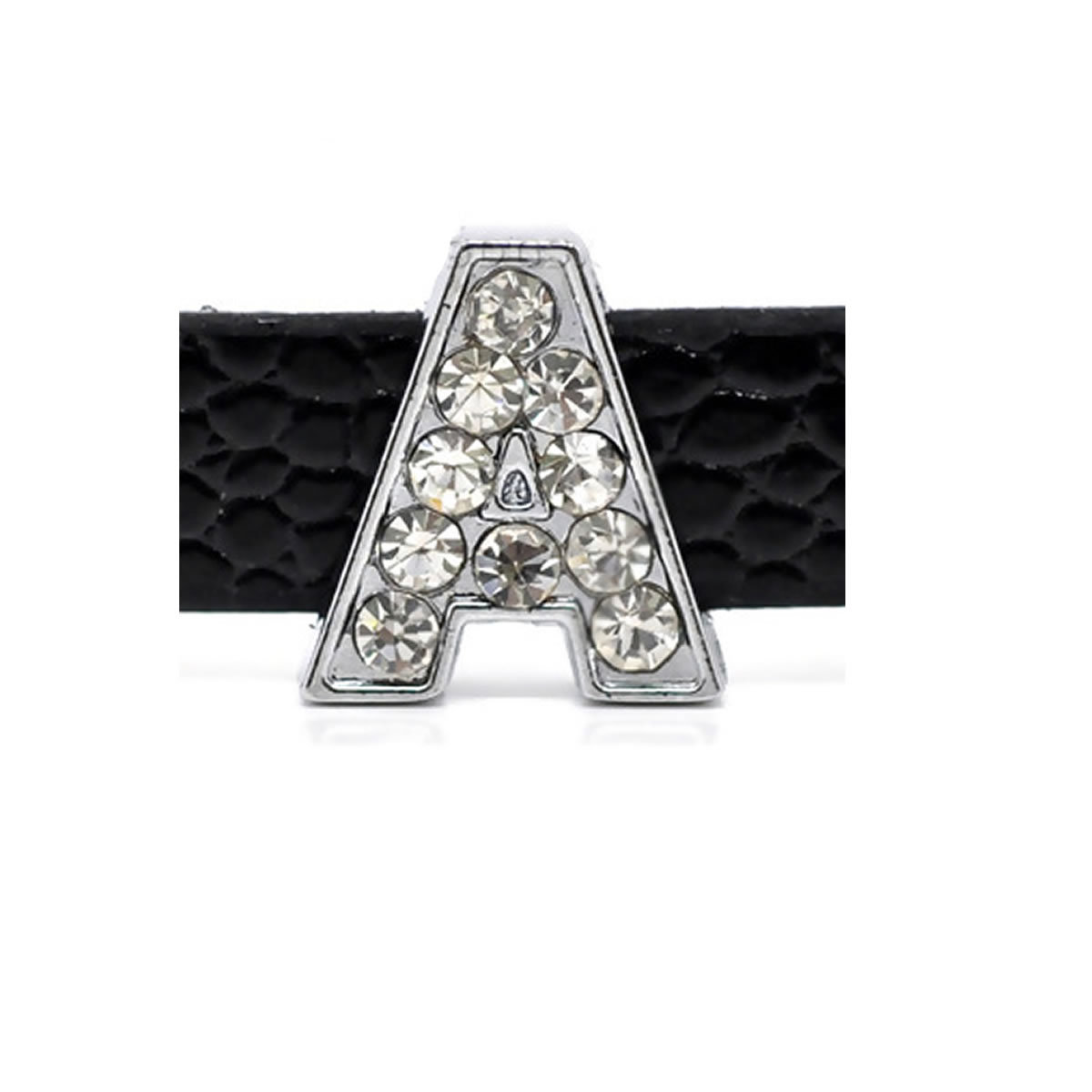 Silver Alloy Rhinestone Alphabet Letter “A-Z” Slide Charm Fit 10mm Wristbands