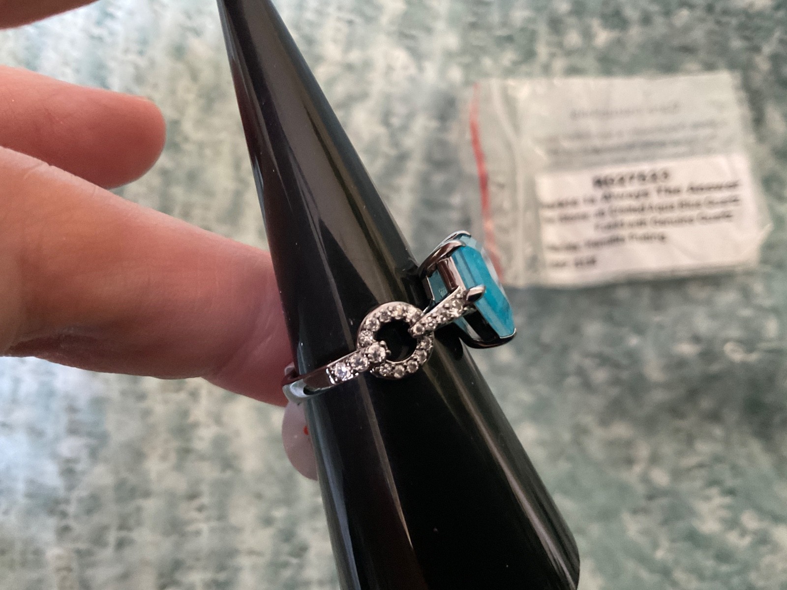 Bomb Party Ring “Sparkle Is Always The Answer” Aqua Blue Hematite Plated