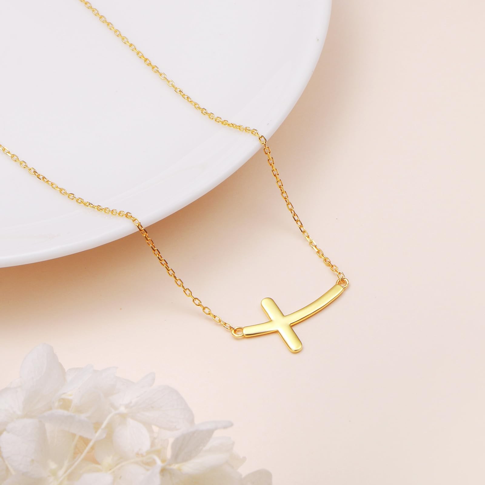 925 Sterling Silver Concise Sideways Cross Pendant Necklace Choker for Women …