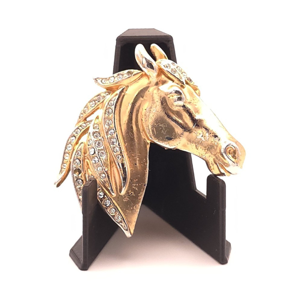 Vintqge Gold Tone Horse Head Clear Round Crystal Rhinestone Brooch Pin