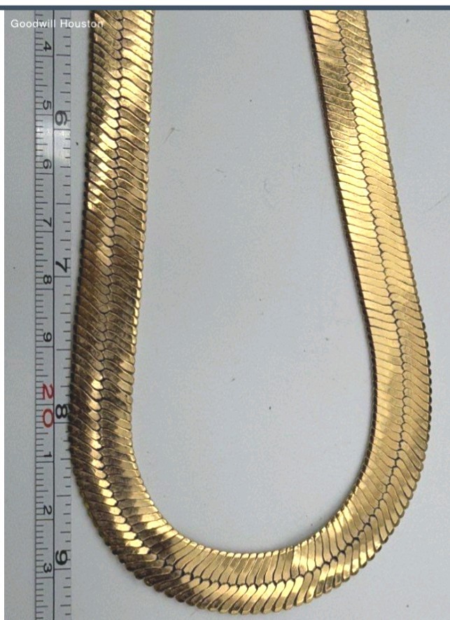 Vintage 14k Gold Plated Wide Herringbone Chain Necklace