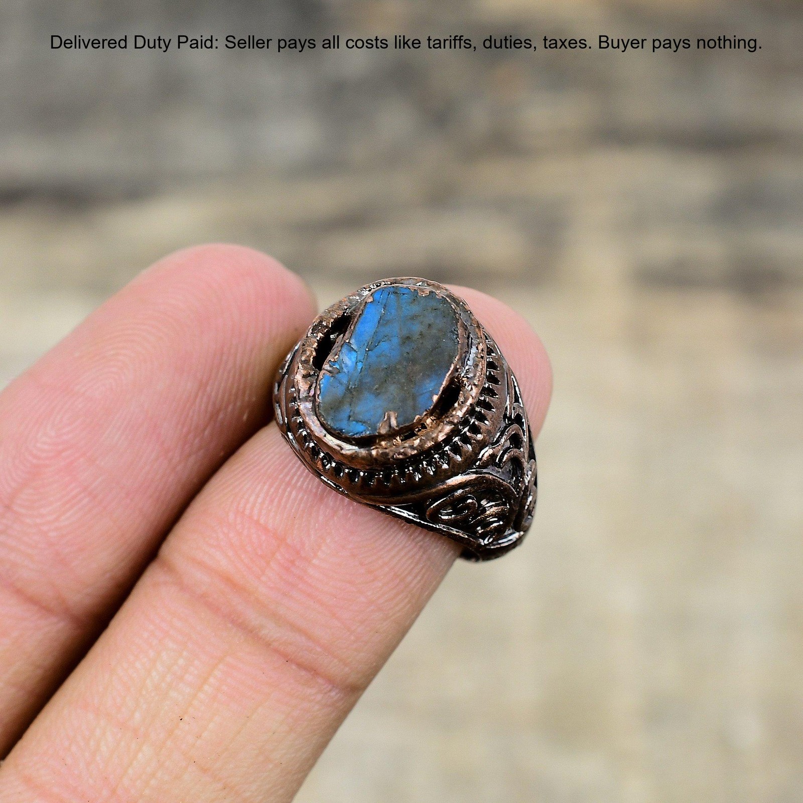 Third Eye Chakra Labradorite Rough Stone Boho Electroformed Ring Jewelry Copper
