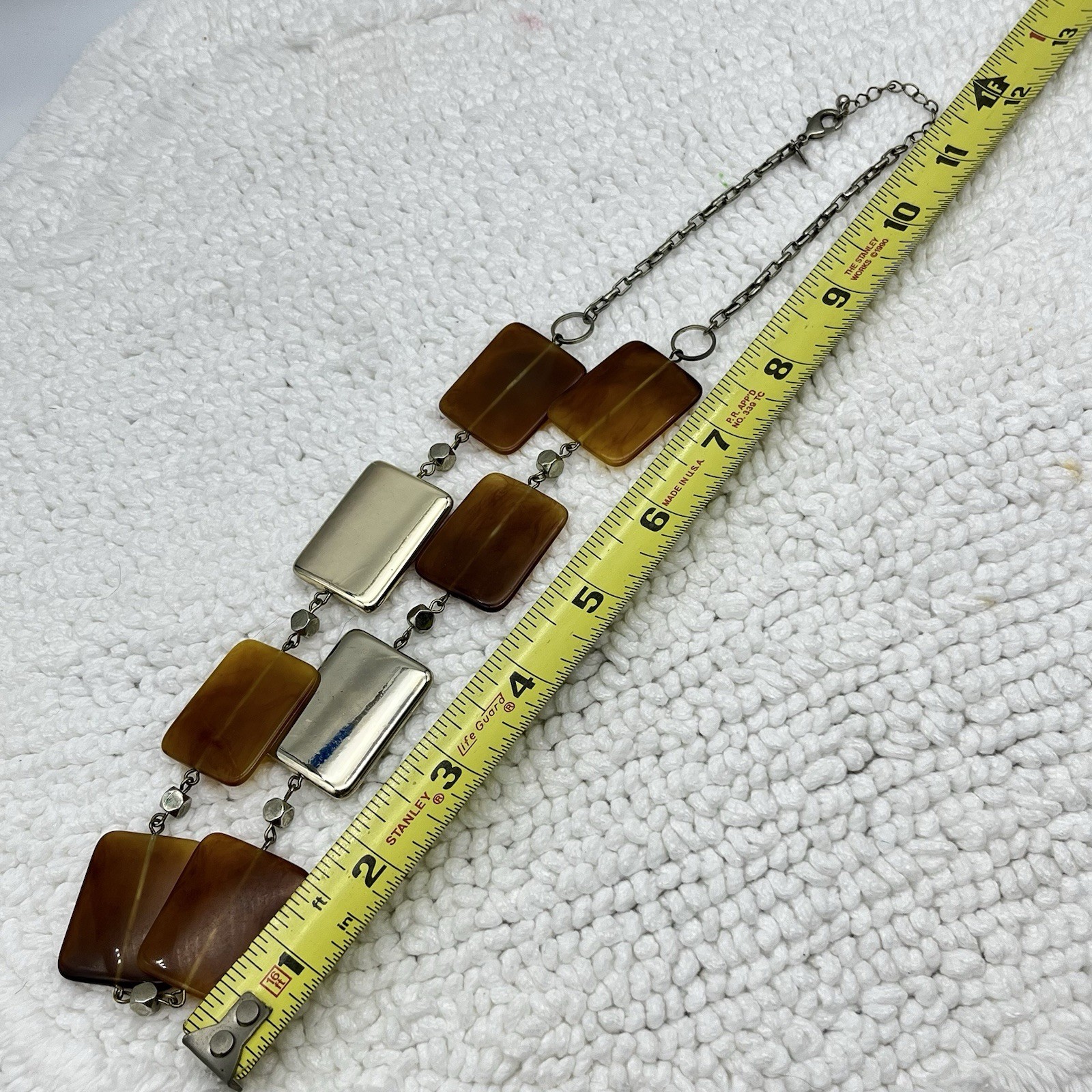 Banana Republic Necklace Geometric Lucite Tile Panel Brown Silver Tone 22″