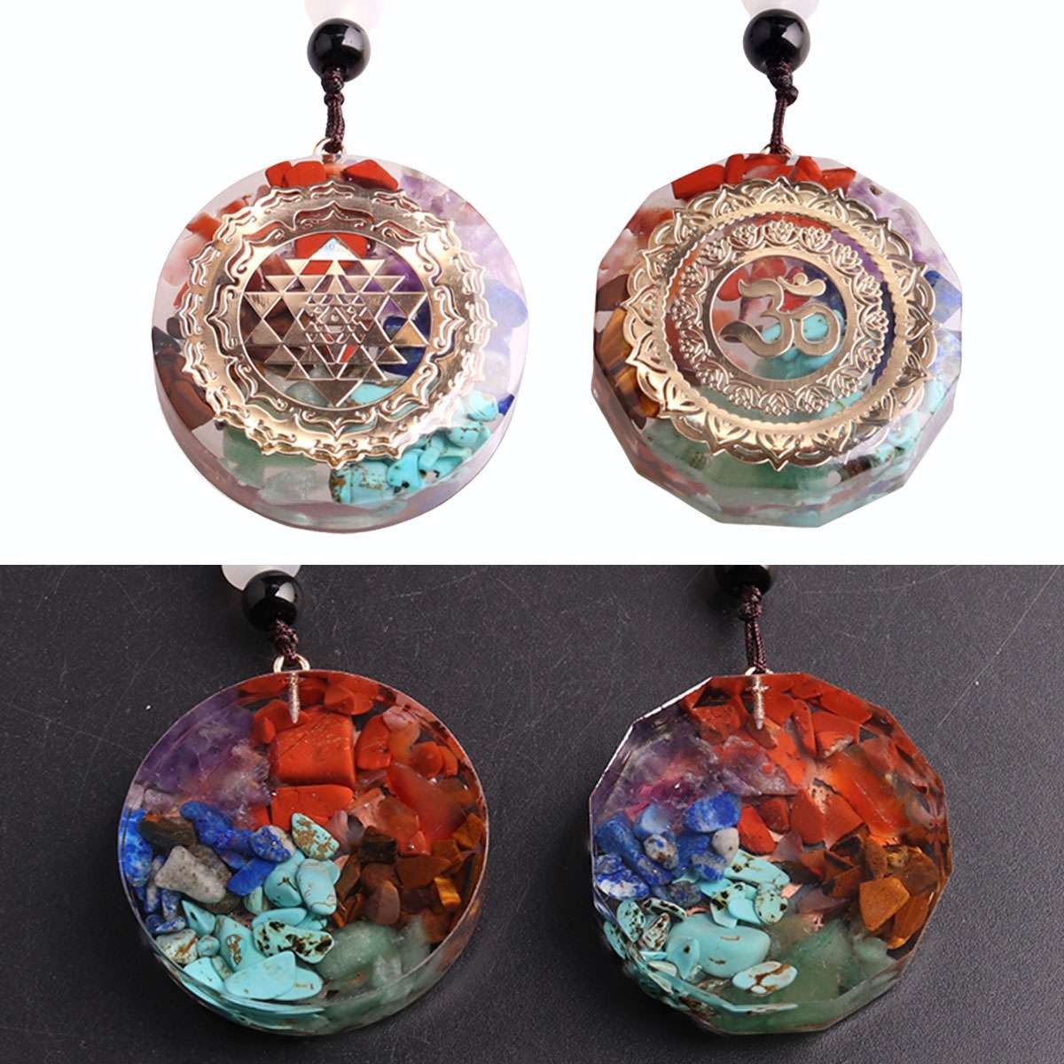 Natural Stone Orgonite Pendant 7 Chakra Healing Energy Reiki Resin Necklace