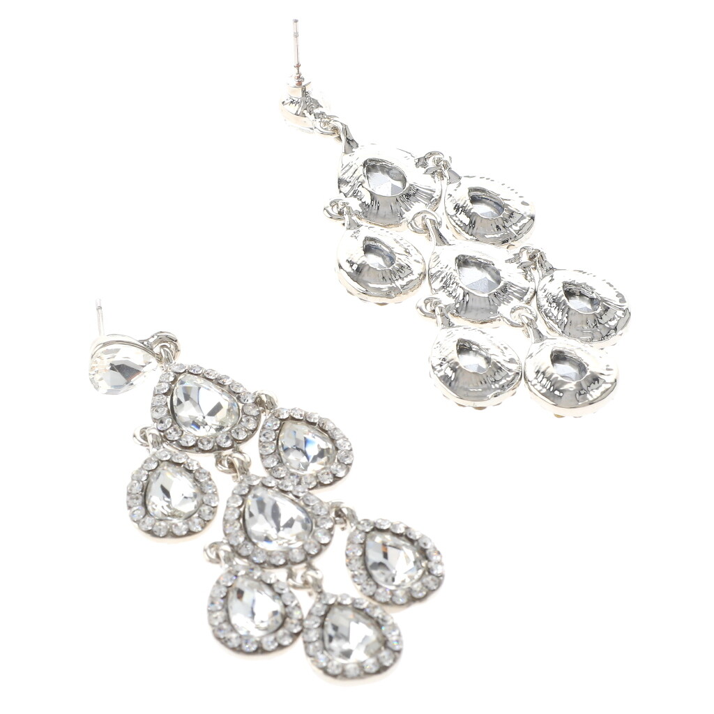 Silver Tone Metal Crystal Rhinestone Chandelier Post Earrings ER2601-SCL