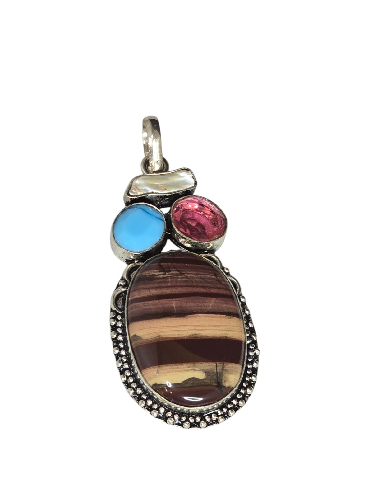 Women’s Sterling Silver Stone Brown, Blue & Pink 2.75″ L