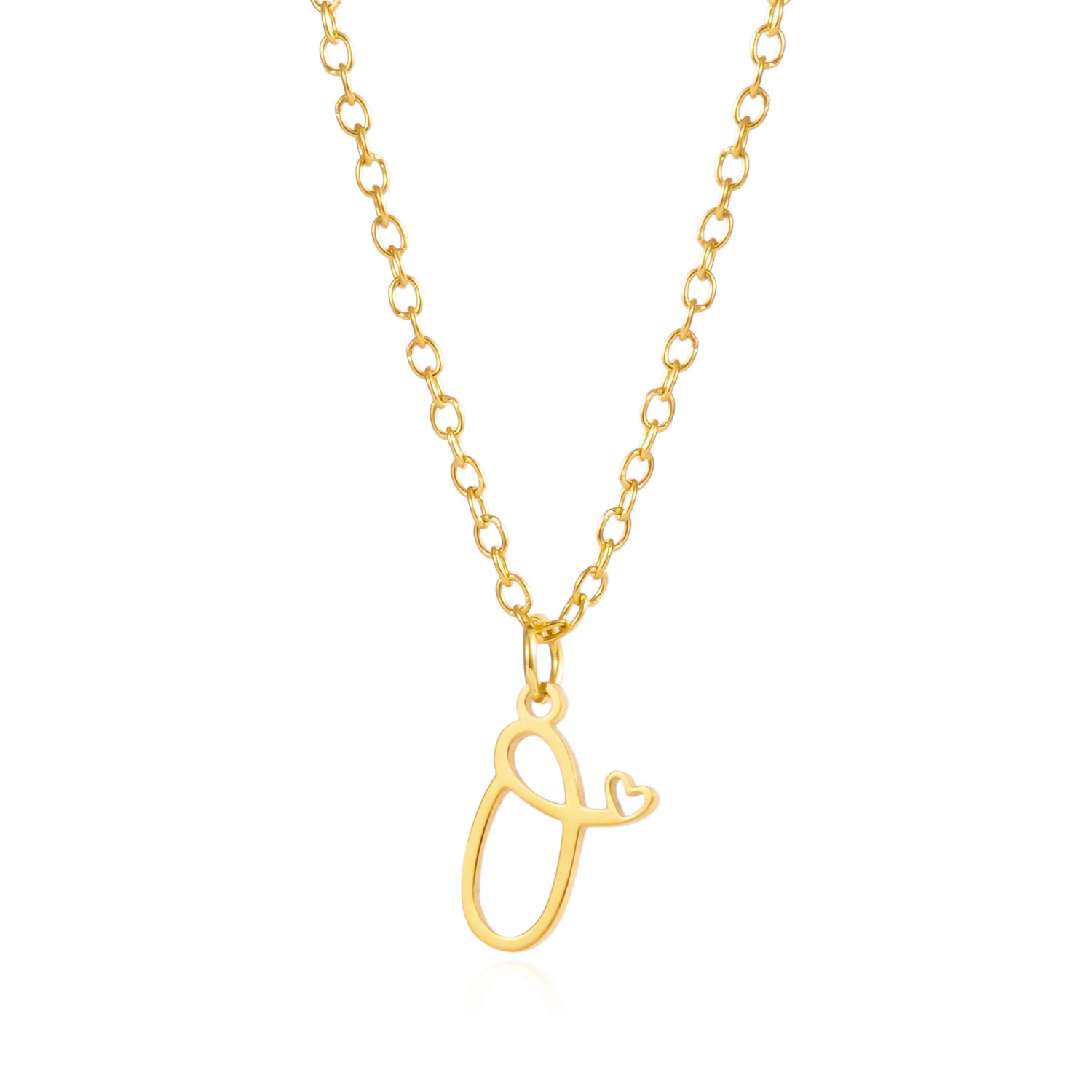 Initial Letter Pendant Necklace Stainless Steel Gold Color Women Jewelry