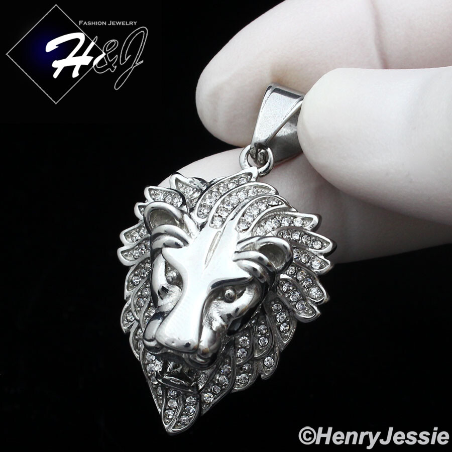 MEN Stainless Steel Gold/Silver/Black Plated ICY Bling CZ Lion Face Pendant*P134