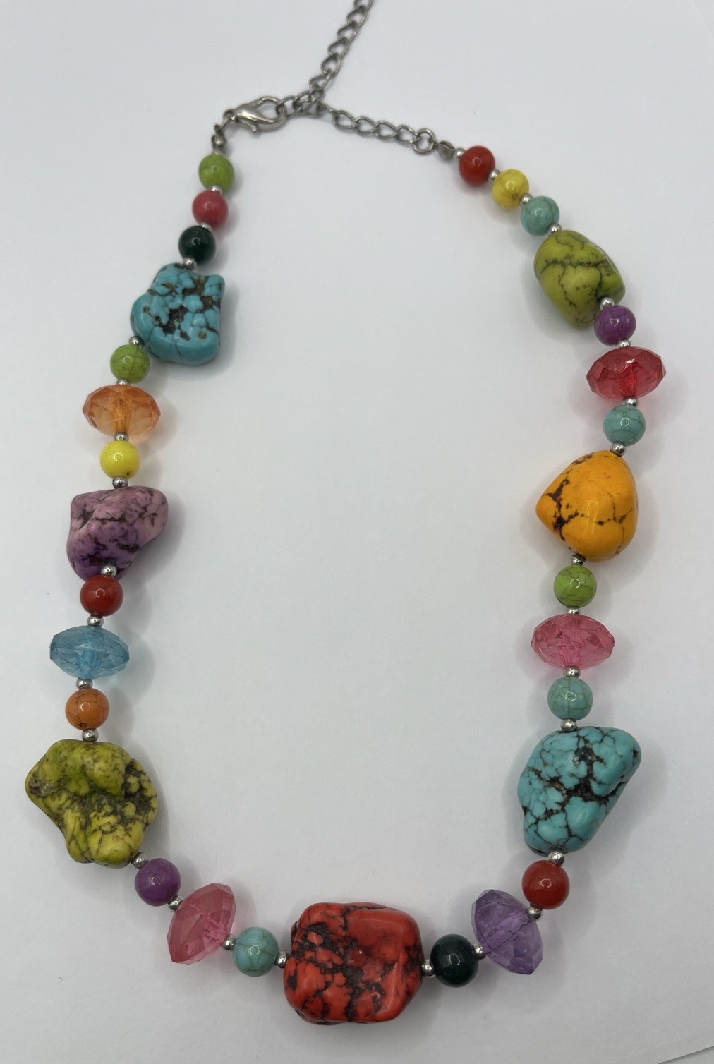 Multicolor Chunky Turquoise Stone Adjustable Necklace Lobster Closure 16-20 In