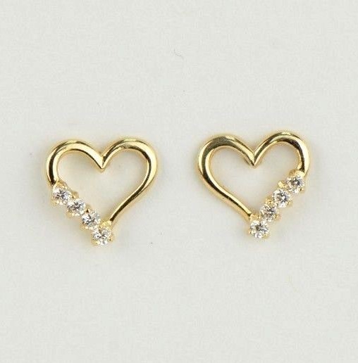 14K White or Yellow Gold Heart Shape CZ Stud Earrings